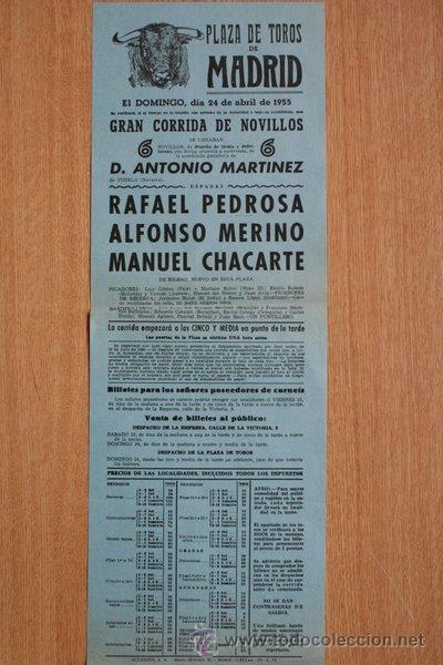 Carteles Toros: Cartel de toros de Madrid. 1955.