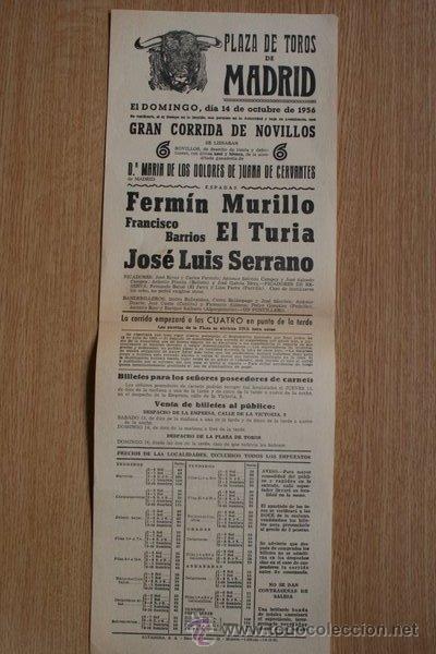 Carteles Toros: Cartel de toros de Madrid. 1956.