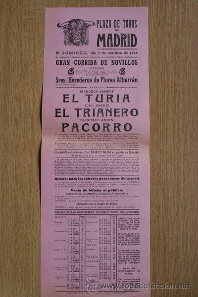 Carteles Toros: Cartel de toros de Madrid. 1956.