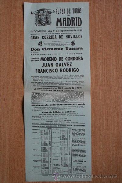 Carteles Toros: Cartel de toros de Madrid. 1956.
