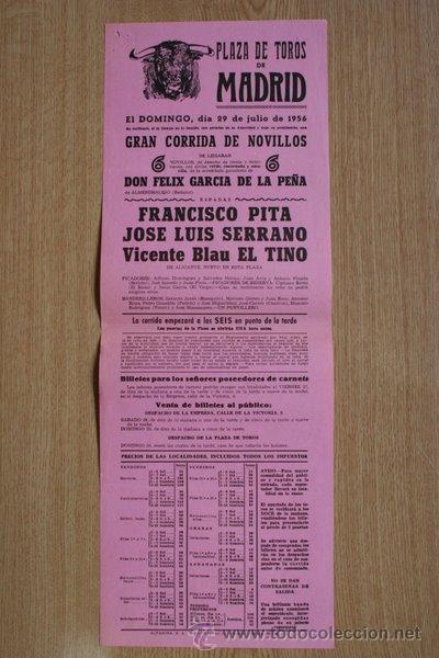 Carteles Toros: Cartel de toros de Madrid. 1956.