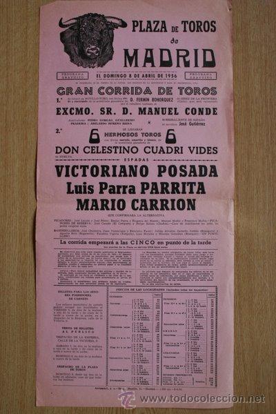 Carteles Toros: Cartel de toros de Madrid. 1956.