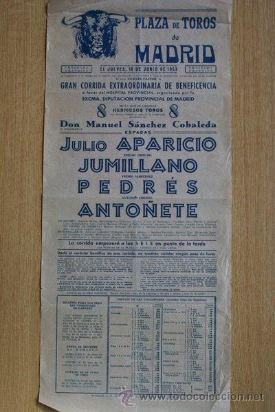 Carteles Toros: Cartel de toros de Madrid. 1952.
