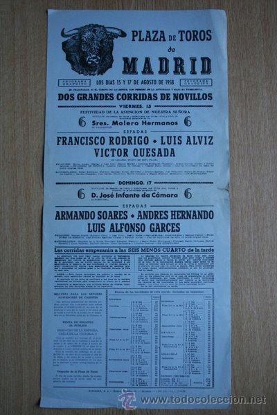 Carteles Toros: Cartel de toros de Madrid. 1958.