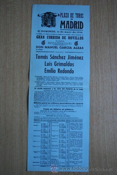 Carteles Toros: Cartel de toros de Madrid. 1958.