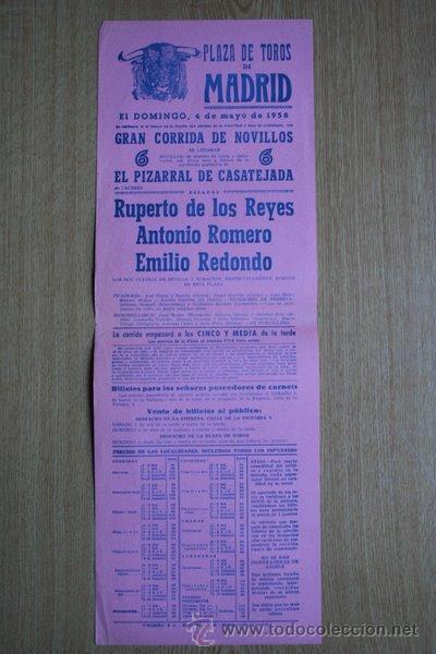 Carteles Toros: Cartel de toros de Madrid. 1958.1