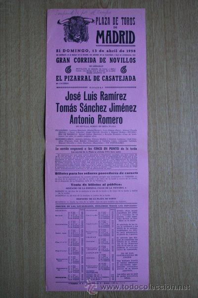 Carteles Toros: Cartel de toros de Madrid. 1958.