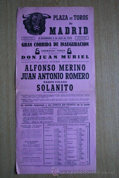 Carteles Toros: Cartel de toros de Madrid. 1958.