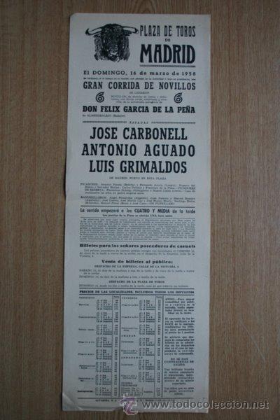 Carteles Toros: Cartel de toros de Madrid. 1958.