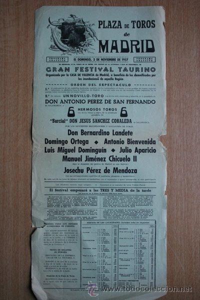 Carteles toros: Cartel de toros de Madrid. 1957. - Foto 1