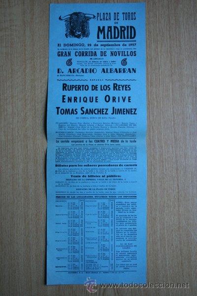 Carteles Toros: Cartel de toros de Madrid. 1957.