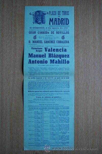 Carteles Toros: Cartel de toros de Madrid. 1957.