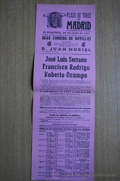 Carteles Toros: Cartel de toros de Madrid. 1957.