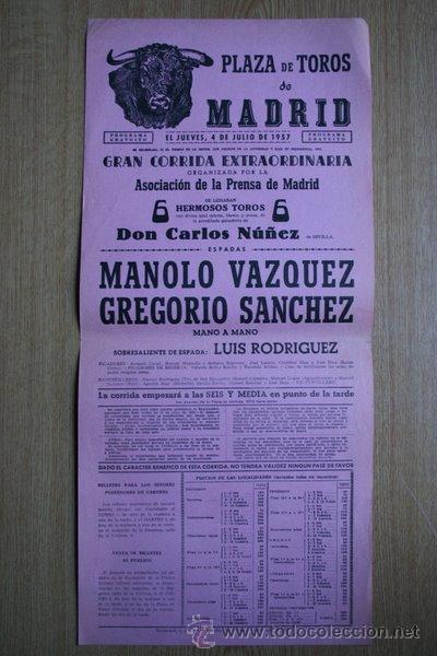 Carteles toros: Cartel de toros de Madrid. 1957. - Foto 1
