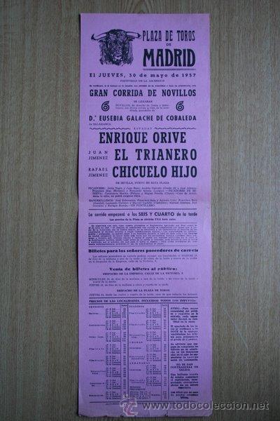 Carteles Toros: Cartel de toros de Madrid. 1957.