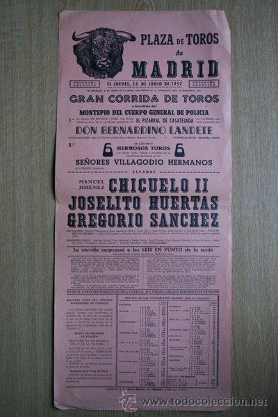 Carteles Toros: Cartel de toros de Madrid. 1957.