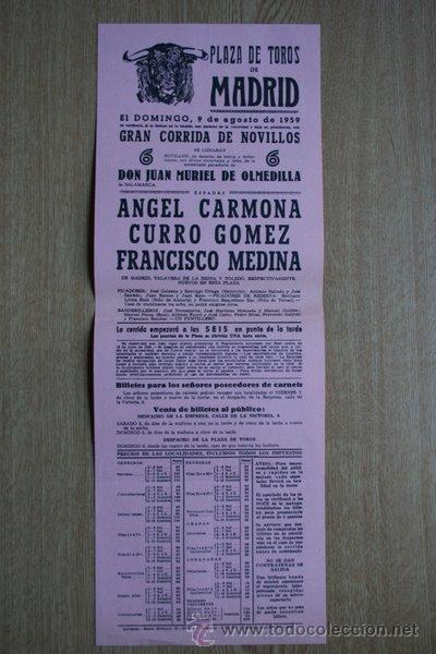 Carteles Toros: Cartel de toros de Madrid. 1959