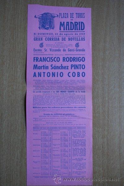 Carteles Toros: Cartel de toros de Madrid. 1959.