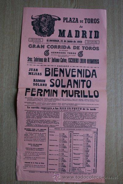 Carteles Toros: Cartel de toros de Madrid. 1959.