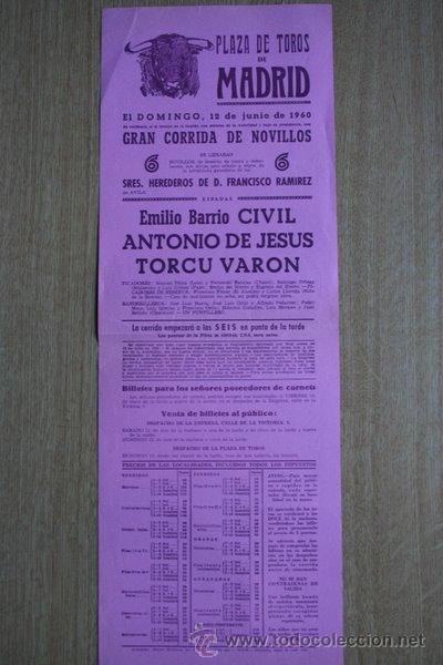 Carteles Toros: Cartel de toros de Madrid. 1959.