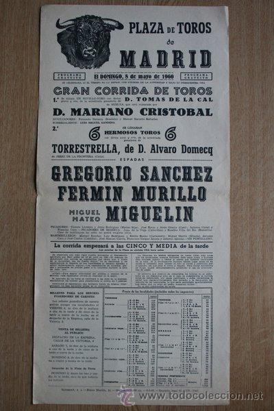 Carteles Toros: Cartel de toros de Madrid. 1959.