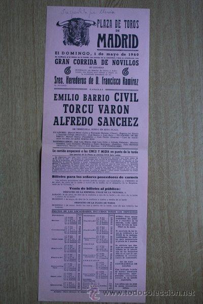 Carteles Toros: Cartel de toros de Madrid. 1959.