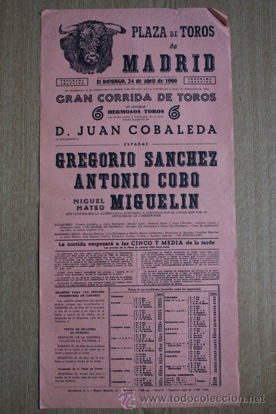 Carteles Toros: Cartel de toros de Madrid. 1959.