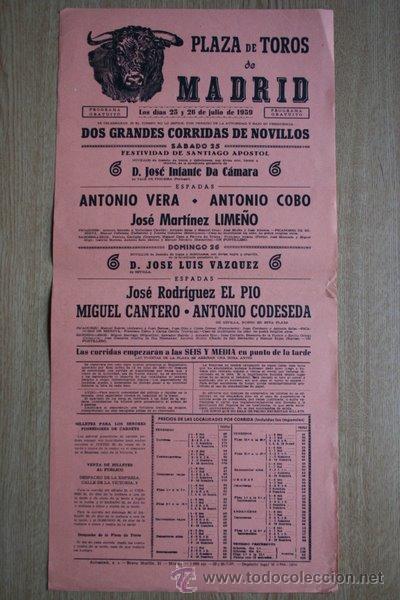 Carteles Toros: Cartel de toros de Madrid. 1959.