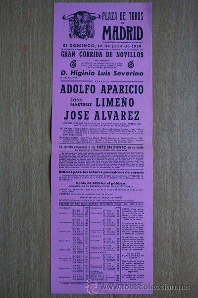 Carteles Toros: Cartel de toros de Madrid. 1959.