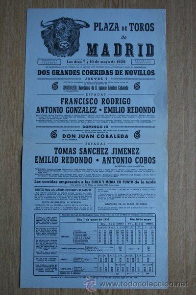 Carteles Toros: Cartel de toros de Madrid. 1959.