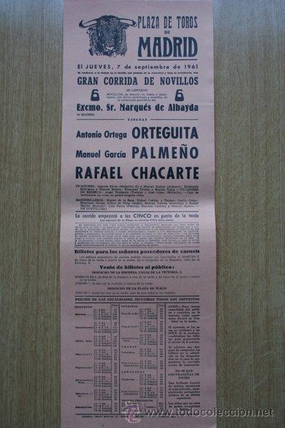 Carteles Toros: Cartel de toros de Madrid. 1961.