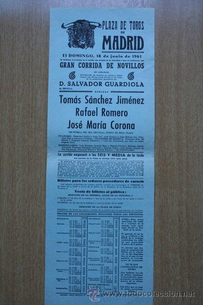 Carteles Toros: Cartel de toros de Madrid. 1961.