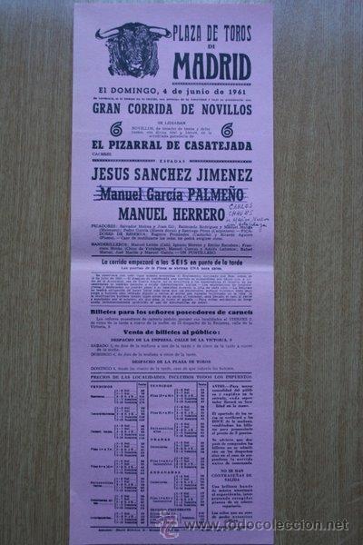 Carteles Toros: Cartel de toros de Madrid. 1961.