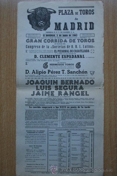Carteles toros: Cartel de toros de Madrid. 1962. - Foto 1