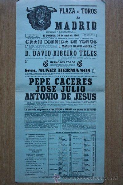 Carteles Toros: Cartel de toros de Madrid. 1962.