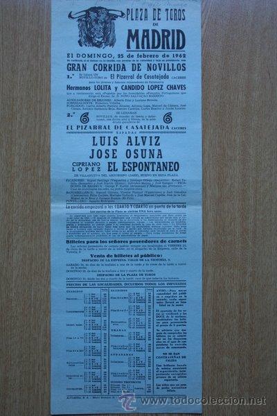 Carteles Toros: Cartel de toros de Madrid. 1962.