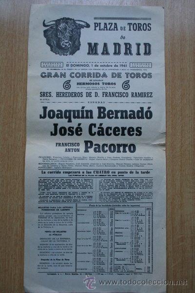Carteles Toros: Cartel de toros de Madrid. 1961.