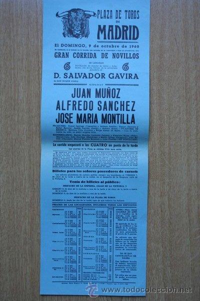 Carteles Toros: Cartel de toros de Madrid. 1960.