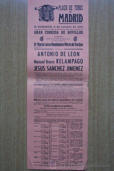 Carteles Toros: Cartel de toros de Madrid. 1960.