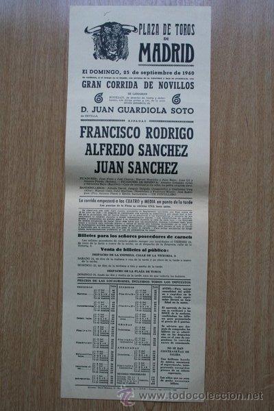 Carteles Toros: Cartel de toros de Madrid. 1960.