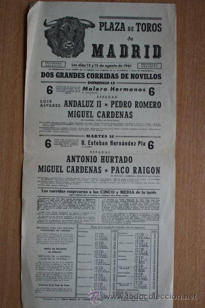 Carteles Toros: Cartel de toros de Madrid. 1961.