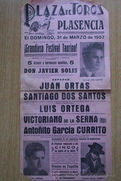 Carteles Toros: Cartel de toros de Plasencia. 1957.
