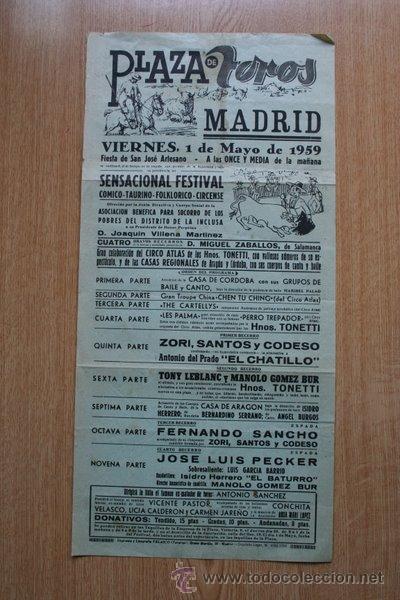 Carteles toros: Cartel de toros de Madrid. 1959. - Foto 1