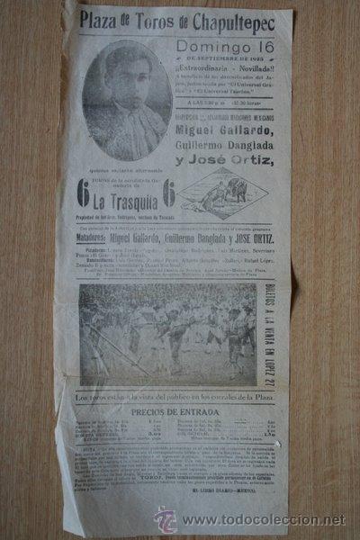 Carteles Toros: Cartel de toros d&eacute; M&eacute;xico. Chapultepec.  1923.