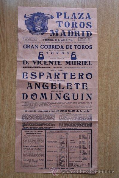 Carteles Toros: Cartel de toros de Madrid. 1946.