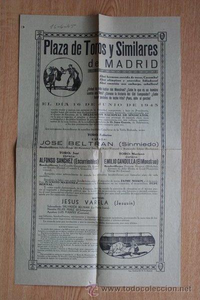 Carteles toros: Cartel de toros de Madrid. 1945. - Foto 1