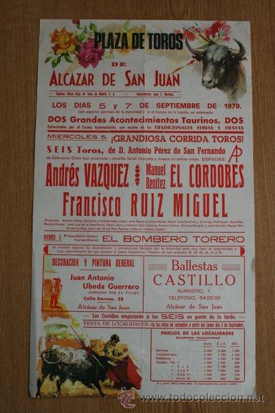 Carteles Toros: Cartel de toros de Alc&aacute;zar de San Juan. 1979.