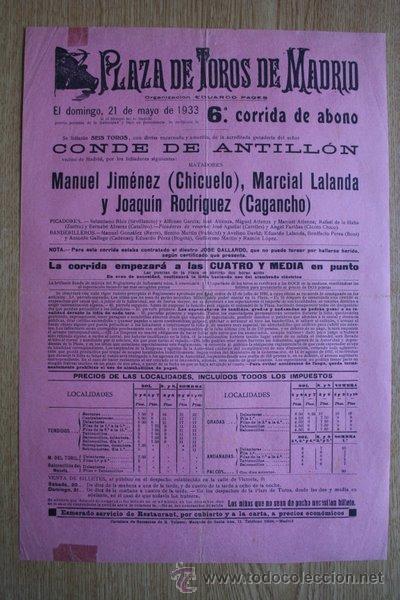 Carteles toros: Cartel de de Toros de Madrid. 1933. - Foto 1