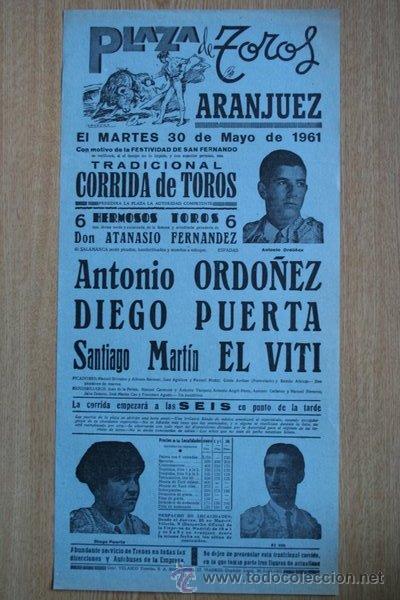 Carteles Toros: Cartel de de Toros de Aranjuez. 1961.