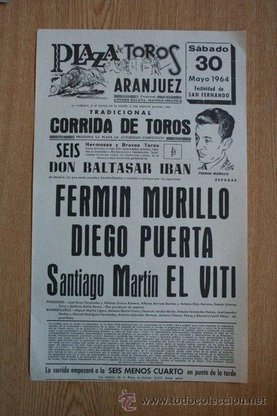 Plakate Stiere: Cartel de de Toros de Aranjuez. 1964.
